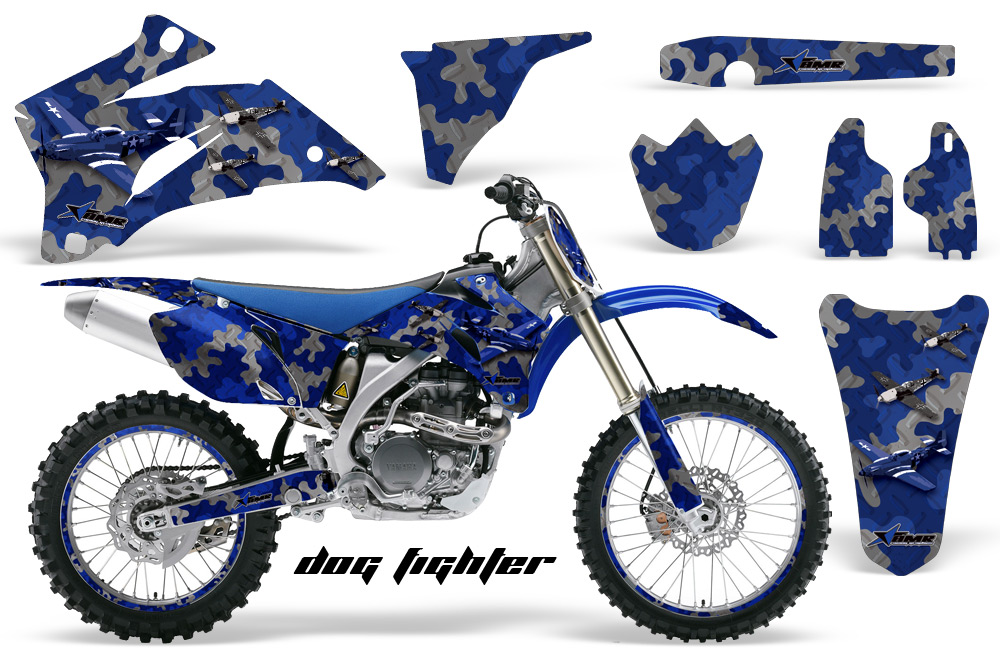 Yamaha YZ 250F 450F 02-09 Graphics Kit Dog Fighter Blue NPs